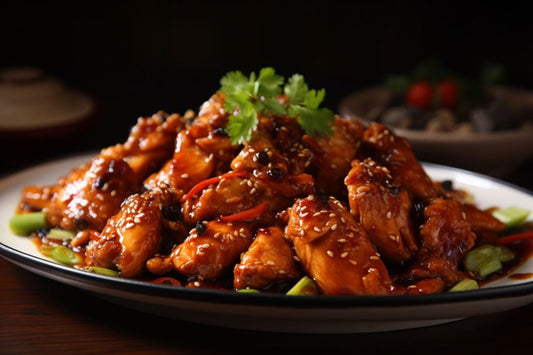 Puiul picant Hunan se amestecă cu legume vibrante
