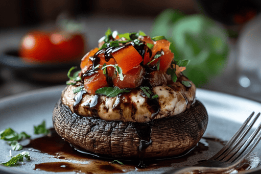 Caprese umplute Portobello Ciuperci cu glazură balsamică