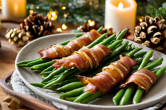 Bacon înfășurat mănunchiuri de fasole verde înfășurat