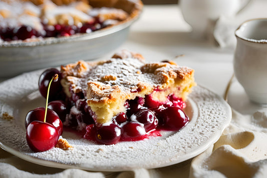 Cobbler rustic de cireș cu un topping dulce de biscuiți