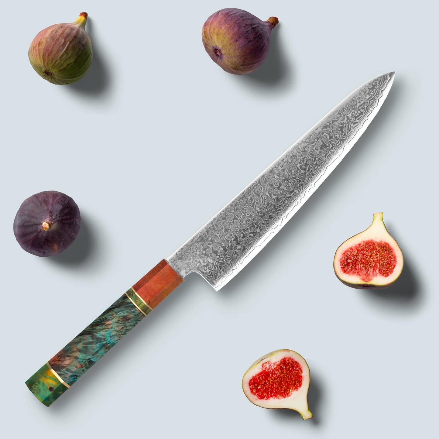 Ichika (いち か か) cuțit de oțel Damasc cu mâner octogonal colorat
